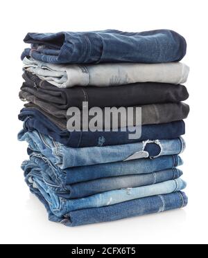Stack of jeans isolated on white Stock Photo