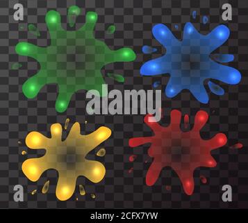 Set of transparent colored paint drops and splashes. Vector element for your design Stock Vector