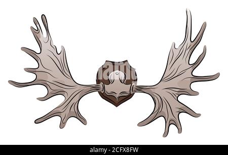 Color illustration of moose antlers. Trophy. Vector element for your creativity Stock Vector