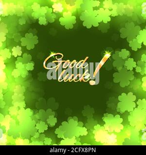 Festive square frame with a happy four-leaf clover. Postcard St. Patrick. Good luck Stock Vector