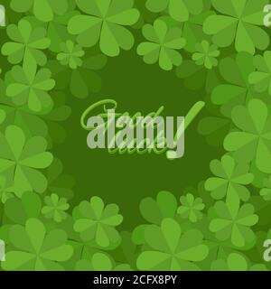 Festive square frame with a happy four-leaf clover. Postcard St. Patrick. Good luck Stock Vector