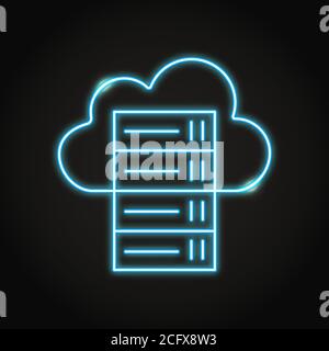 Hosting icon in neon line style. Cloud computing concept, data center symbol. Vector illustration. Stock Vector