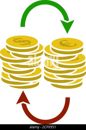 Dollar Euro Coins Stack Icon. Flat Color Design. Vector Illustration. Stock Vector