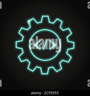 Web development icon in neon line style. Gear and html syntax symbols. Vector illustration. Stock Vector