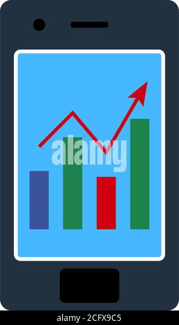 Smartphone With Analytics Diagram Icon. Flat Color Design. Vector Illustration. Stock Vector