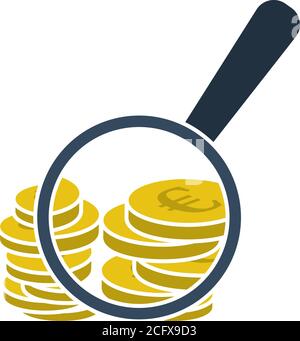 Magnifying Over Coins Stack Icon. Flat Color Design. Vector Illustration. Stock Vector