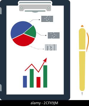 Writing Tablet With Analytics Chart Icon. Flat Color Design. Vector Illustration. Stock Vector