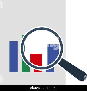 Magnificent Glass On Paper With Chart Icon. Flat Color Design. Vector Illustration. Stock Vector