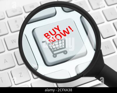 Buy now icon under the magnifying glass Stock Photo