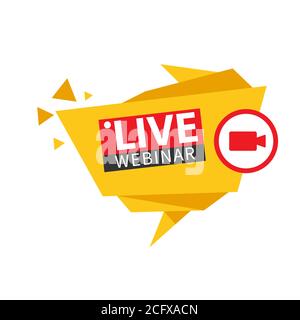 Live Webinar Button, icon, emblem label Vector illustration flat linear badge and banner, scroll, sticker, ribbon, embem, poster. Stock Vector