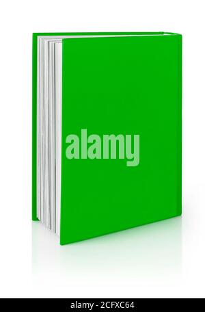 Front view of a green blank book, white background Stock Photo