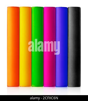 Multicolored books from behind with copyspace, white background Stock Photo