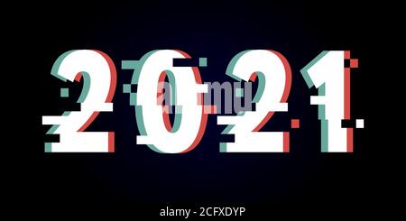 Vector Cyber glitch. 2021 on black background. for t-shirts, t-shirt graphics, typography print, grunge background Stock Vector