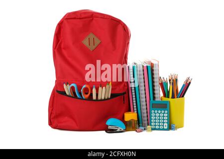 Different school supplies isolated on white background Stock Photo