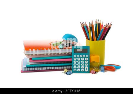 Different school supplies isolated on white background Stock Photo