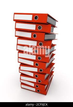 Red office folders stack isolated on white Stock Photo
