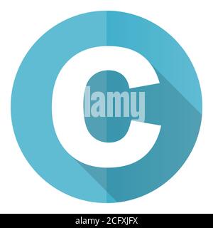 Copyright vector icon, flat design blue round web button isolated on white background Stock Vector