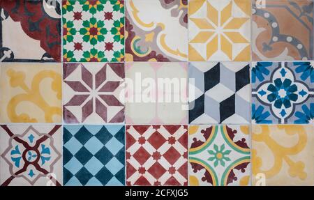 Colorful set of ornamental tiles from Portugal Stock Photo