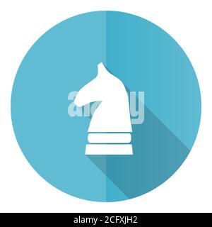 Chess horse vector icon, flat design blue round web button isolated on white background Stock Vector