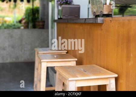 Old wood chair in coffee cafe shop, vintage style. Stock Photo