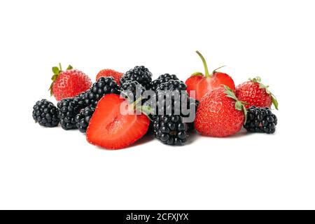 Mix of fresh berries isolated on white background Stock Photo