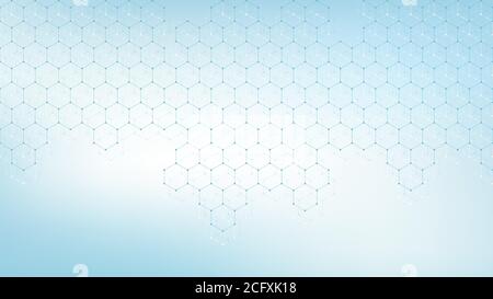Medical health care banner template design. Background with green hexagons. Molecular structures, innovation pattern, genetic research. Medical Stock Vector