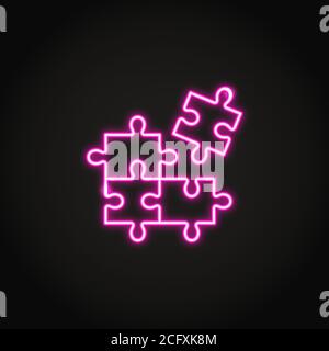 Logical thinking concept neon icon in line style. Shining puzzle symbol on dark background. Stock Vector