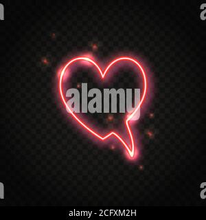 Neon shiny red heart speech bubble with space for text. Abstract electric light frame isolated on dark background. Stock Vector