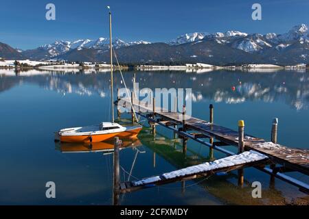 geography / travel, Germany, Bavaria, Rieden on the Forggensee, view across the Forggensee of the Amme, Additional-Rights-Clearance-Info-Not-Available Stock Photo