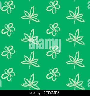 Seamless pattern with doodle hand drawn leaves and flowers Stock Vector