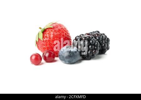 Mix of fresh berries isolated on white background Stock Photo