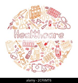 Hand Drawn Haelthceare doodle. Vector isolated Stock Vector