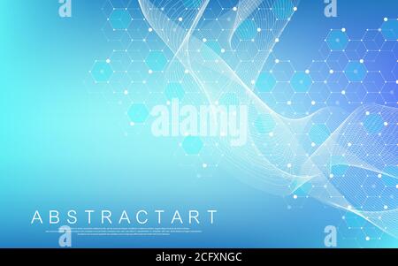 Medical health care banner template design. Background with green hexagons. Molecular structures, innovation pattern, genetic research. Medical Stock Vector