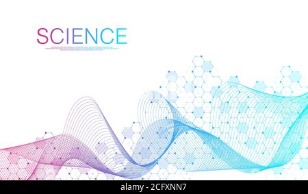 Medical health care banner template design. Background with green hexagons. Molecular structures, innovation pattern, genetic research. Medical Stock Vector