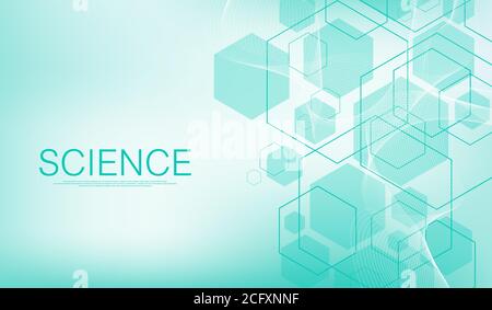 Medical health care banner template design. Background with green hexagons. Molecular structures, innovation pattern, genetic research. Medical Stock Vector