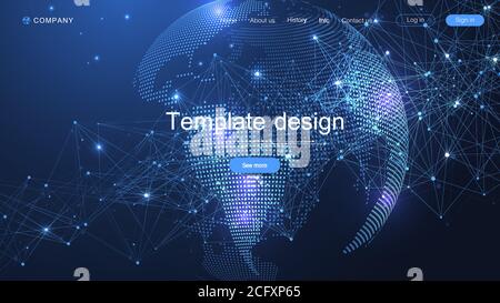 Website template design. Asbtract background with World map point and lines composition concept of global business. Internet technology. Modern Stock Vector