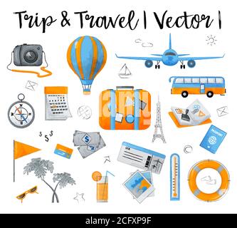 Watercolor design vector illustration, concept of travelling around the world, journey and trip to other countries, for graphic and web design Stock Vector