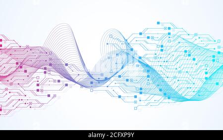 Technology circuit board texture background. Abstract circuit board banner wallpaper. Digital data industry. Engineering electronic motherboard. Wave Stock Vector