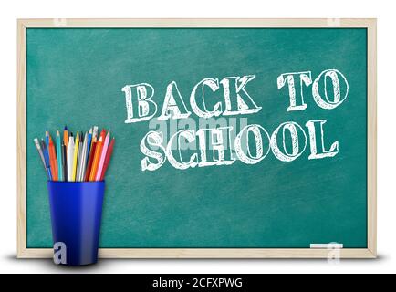 Blackboard and pencil holder Stock Photo