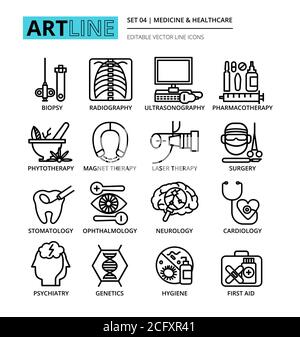 Modern editable line vector illustration, set of medicine and healthcare icons, for graphic and web design Stock Vector