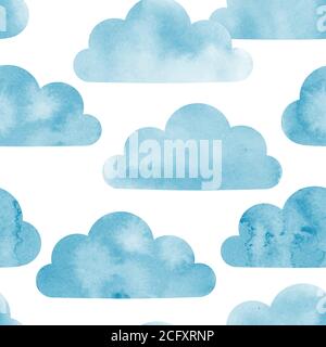 Watercolor clouds seamless pattern. Vector background Stock Vector