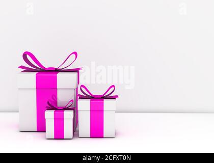 Gift boxes and empty white wall Stock Photo