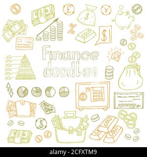 Doodle Business and Finanse isolated. Vector illustration Stock Vector