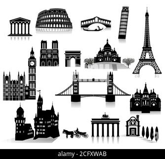 World famous sights in Europe Stock Vector