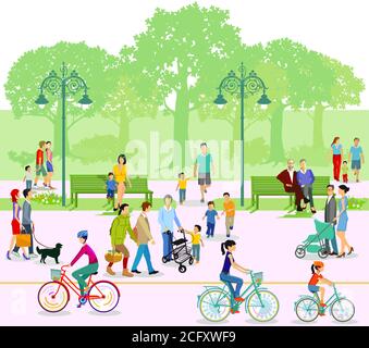 Park with families and people in leisure Stock Vector