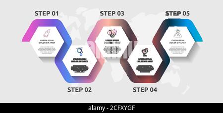 Vector infographic template hexagons for five icons, diagram, graph, presentation. Business concept with 5 steps. For content, flowchart, workflow Stock Vector