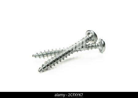 Two metal screws isolated on white background Stock Photo