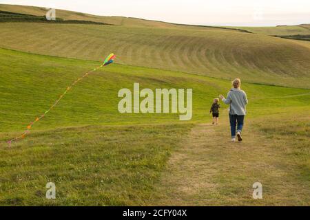 Kite flying near, Hope Cove, Kingsbridge, Devon, England, United Kingdom. Stock Photo