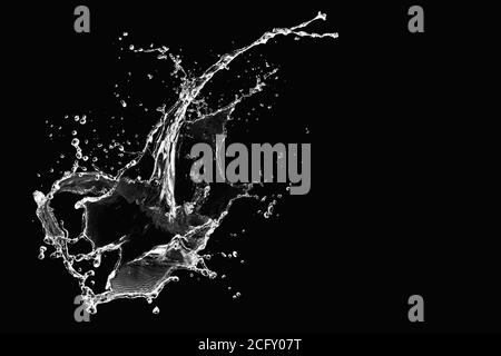 Water Splash Isolated on Black Background Offset to Left Stock Photo