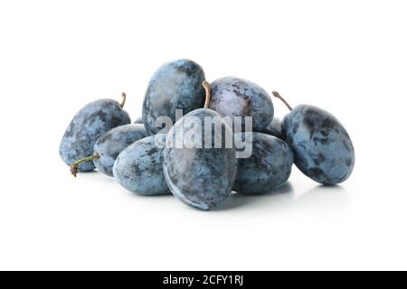 Fresh blue plums isolated on white background Stock Photo